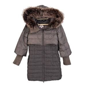 ARTURO Rouslana Puffer Jacket Womens Small Hoodie Wool Blend Down Feather Gray